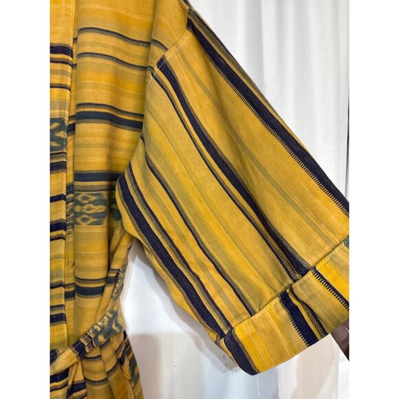 Arloom Womens Yellow & Navy Striped Cotton Kimono Robe With Waist Tie - Picture 4 of 7